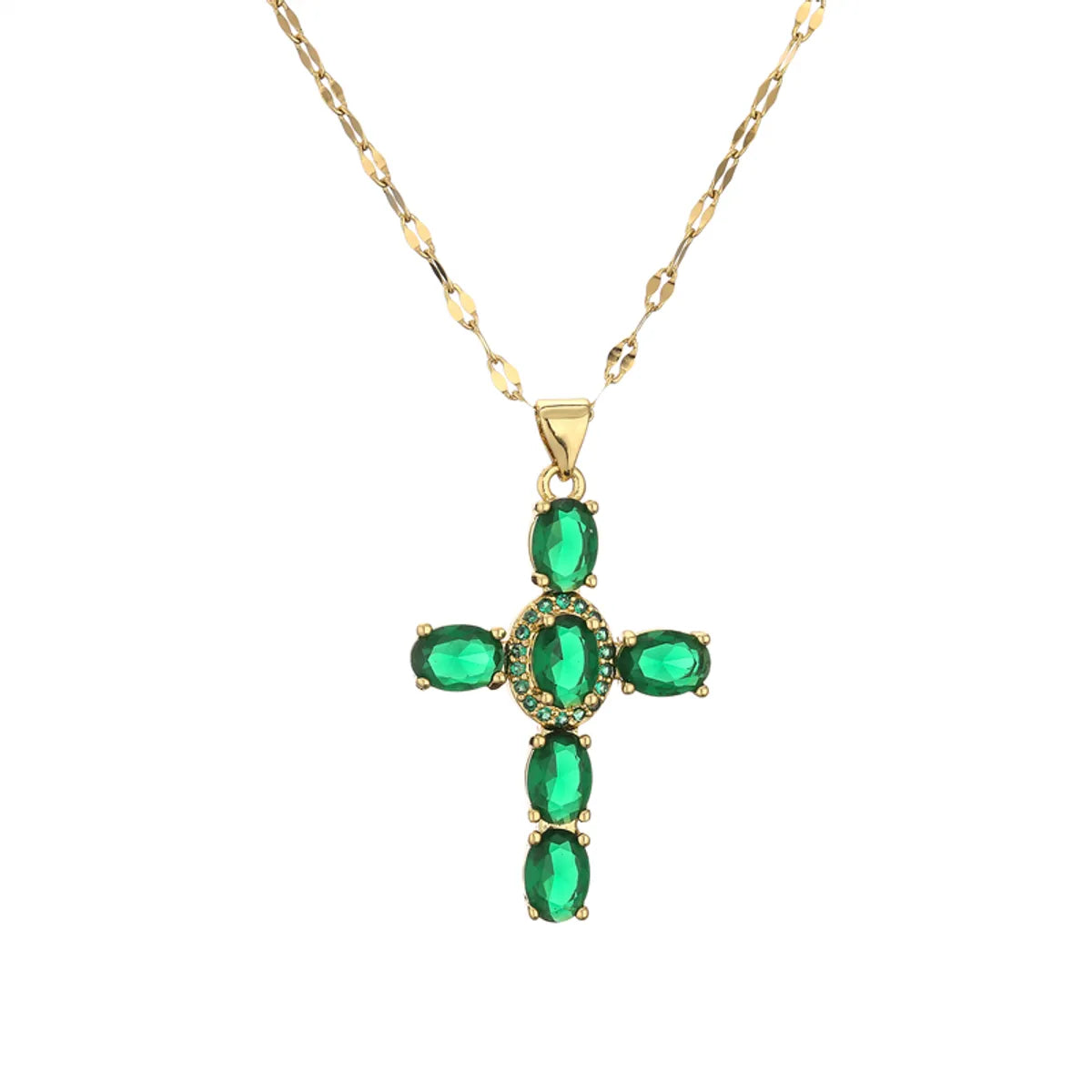 1 Piece Retro Cross Copper Plating Inlay Zircon Pendant Necklace