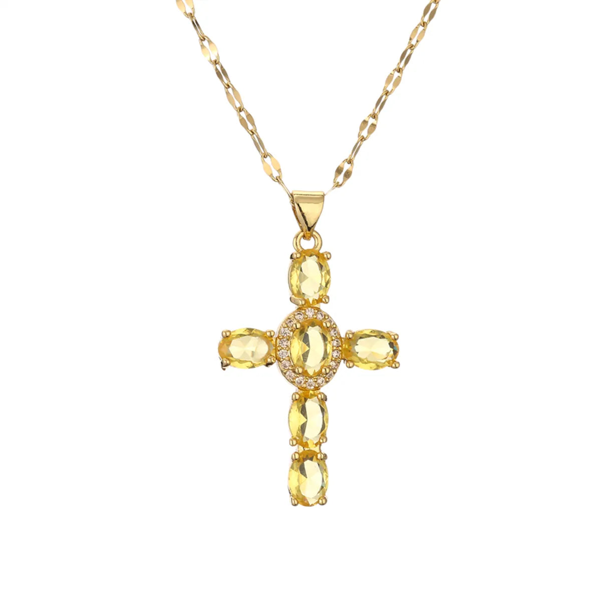 1 Piece Retro Cross Copper Plating Inlay Zircon Pendant Necklace