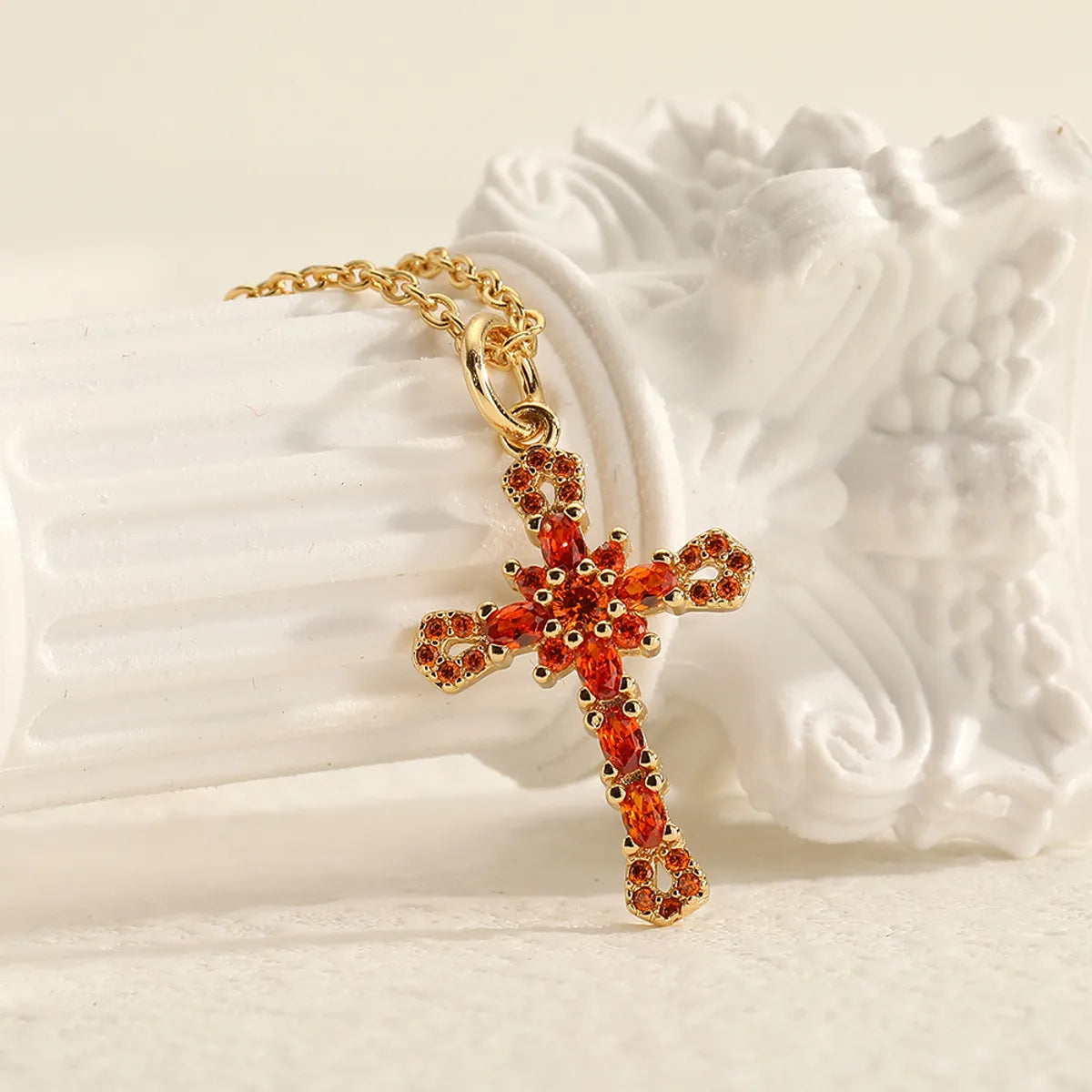 1 Piece Retro Cross Copper Plating Inlay Zircon Pendant Necklace