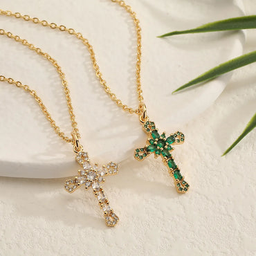 1 Piece Retro Cross Copper Plating Inlay Zircon Pendant Necklace