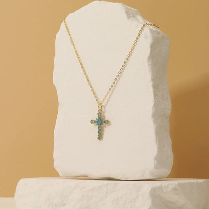 1 Piece Retro Cross Copper Plating Inlay Zircon Pendant Necklace