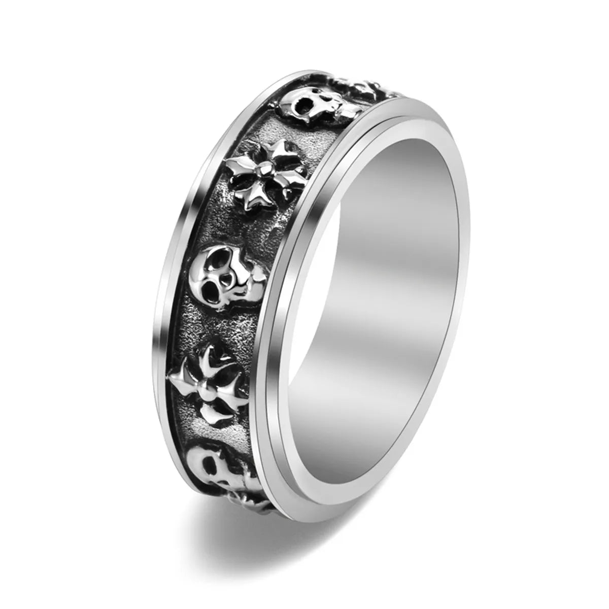 1 Piece Retro Cross Skull Stainless Steel Polishing Plating Rings