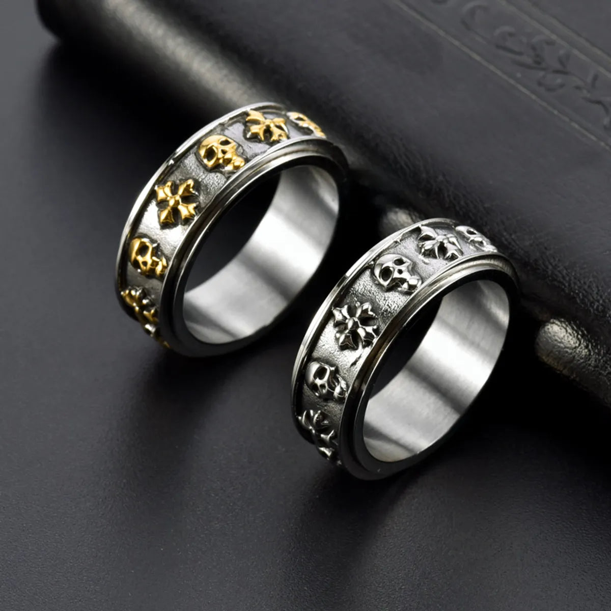 1 Piece Retro Cross Skull Stainless Steel Polishing Plating Rings