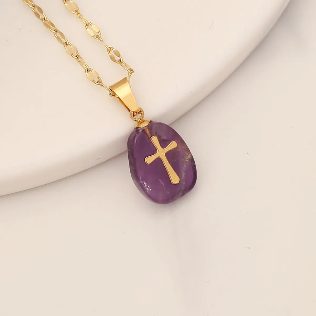 Retro Cross Stainless Steel Natural Stone Turquoise Pendant Necklace