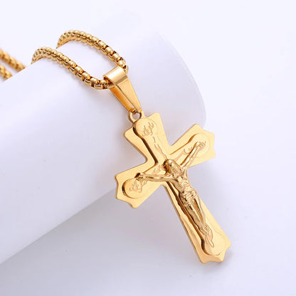 1 Piece Retro Cross Stainless Steel Polishing Zircon Pendant Necklace