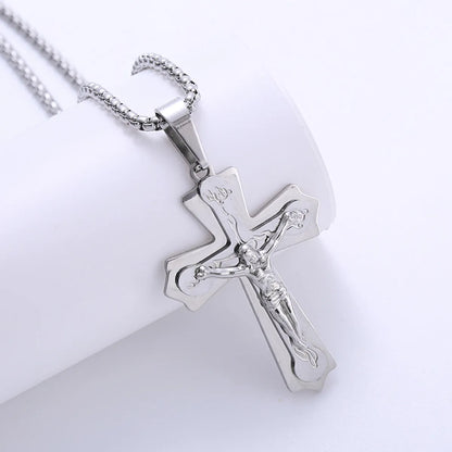 1 Piece Retro Cross Stainless Steel Polishing Zircon Pendant Necklace