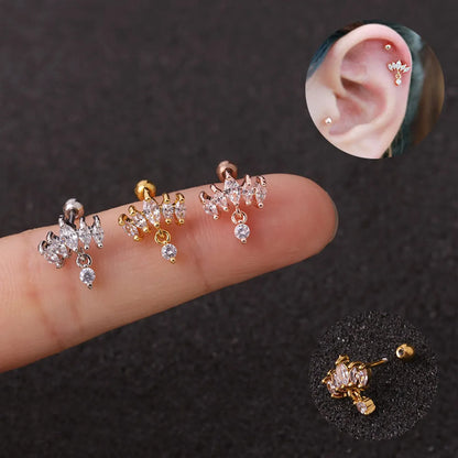 1 Piece Retro Crown Inlay Copper Zircon Ear Studs