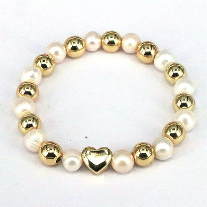 1 Piece Retro Geometric Heart Shape Freshwater Pearl Shell Copper Bracelets