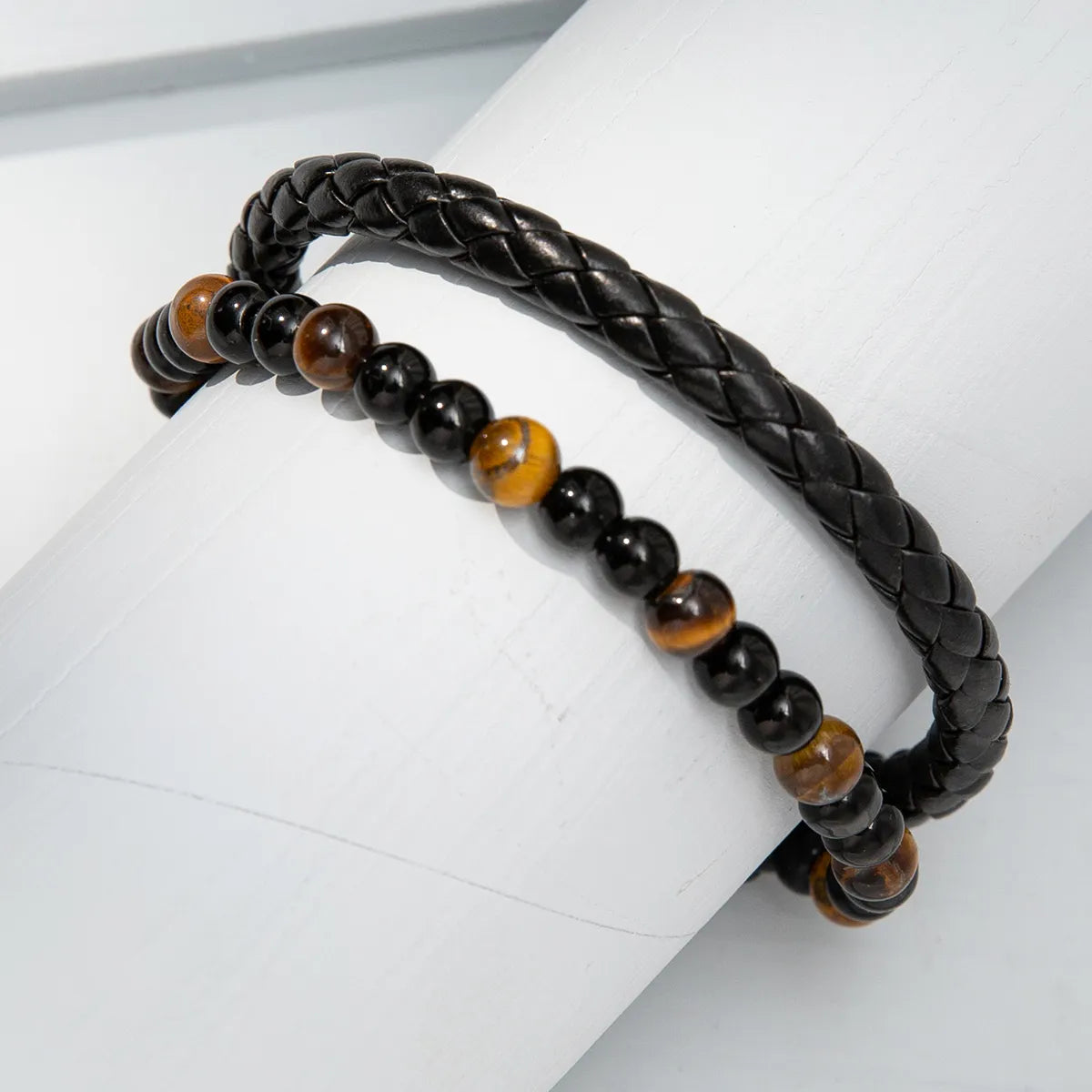 1 Piece Retro Gradient Color Tiger Eye Handmade Metal Button Men's Bracelets