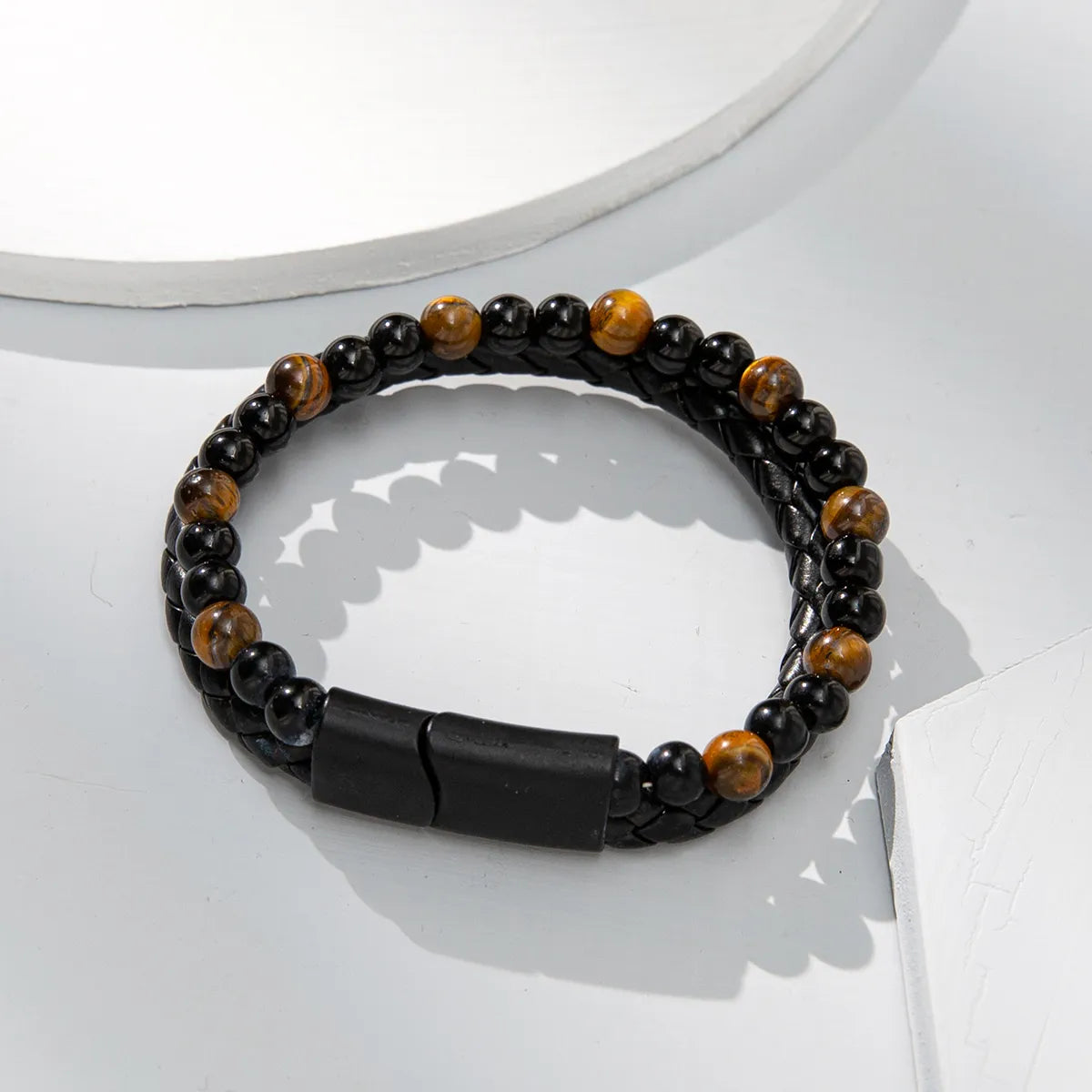 1 Piece Retro Gradient Color Tiger Eye Handmade Metal Button Men's Bracelets