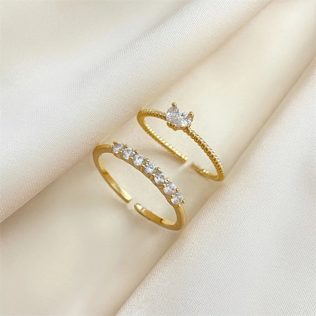 1 Piece Retro Heart Shape Copper Inlay Zircon Open Ring