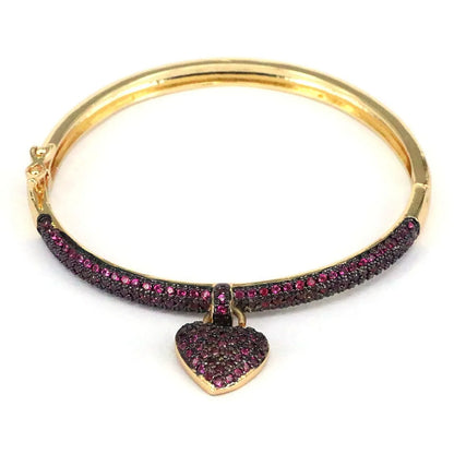 1 Piece Retro Heart Shape Copper Plating Inlay Zircon Bangle