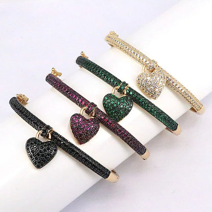 1 Piece Retro Heart Shape Copper Plating Inlay Zircon Bangle