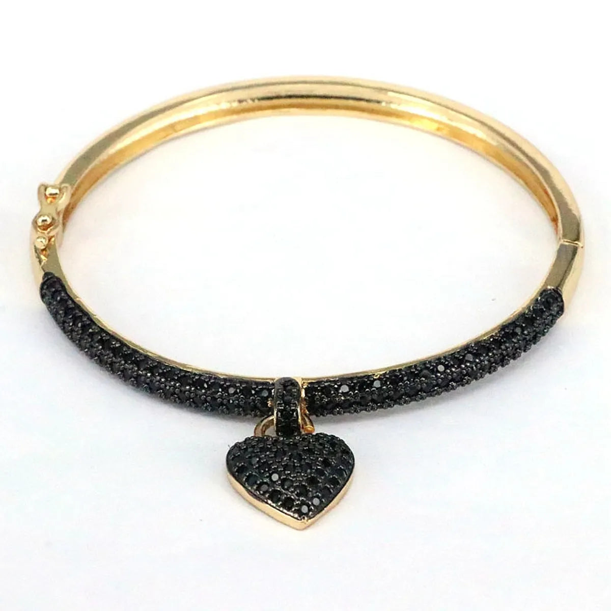 1 Piece Retro Heart Shape Copper Plating Inlay Zircon Bangle