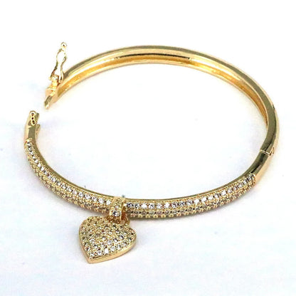 1 Piece Retro Heart Shape Copper Plating Inlay Zircon Bangle