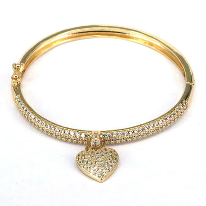 1 Piece Retro Heart Shape Copper Plating Inlay Zircon Bangle