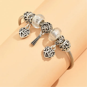 1 Piece Retro Heart Shape Flower Alloy Steel Plating Women's Bangle