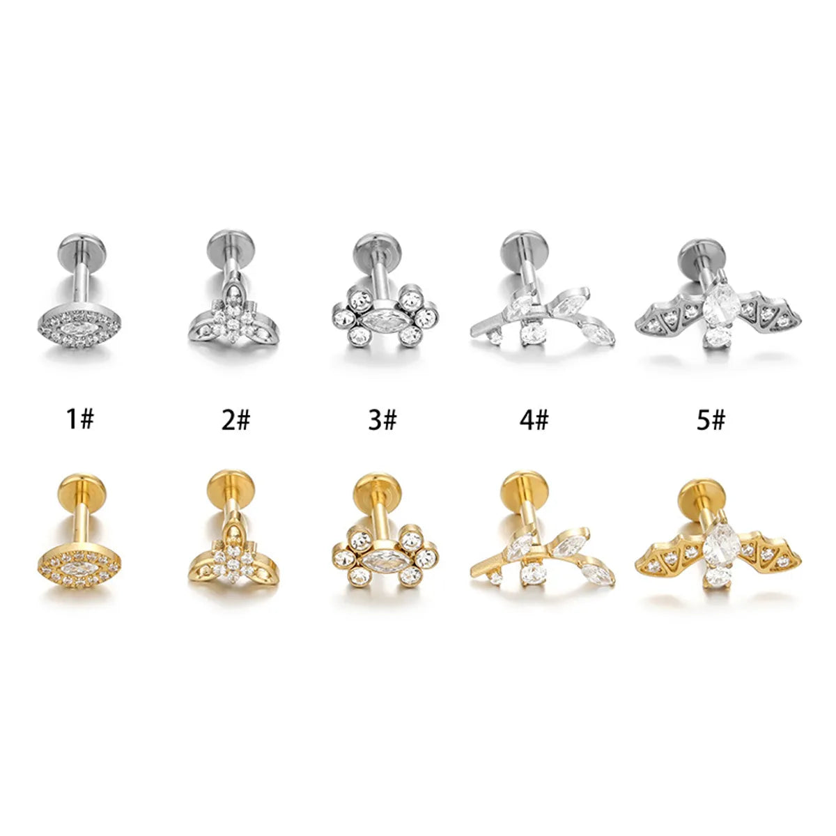 Retro Leaf Eye Titanium Steel Inlaid Zircon Lip Stud