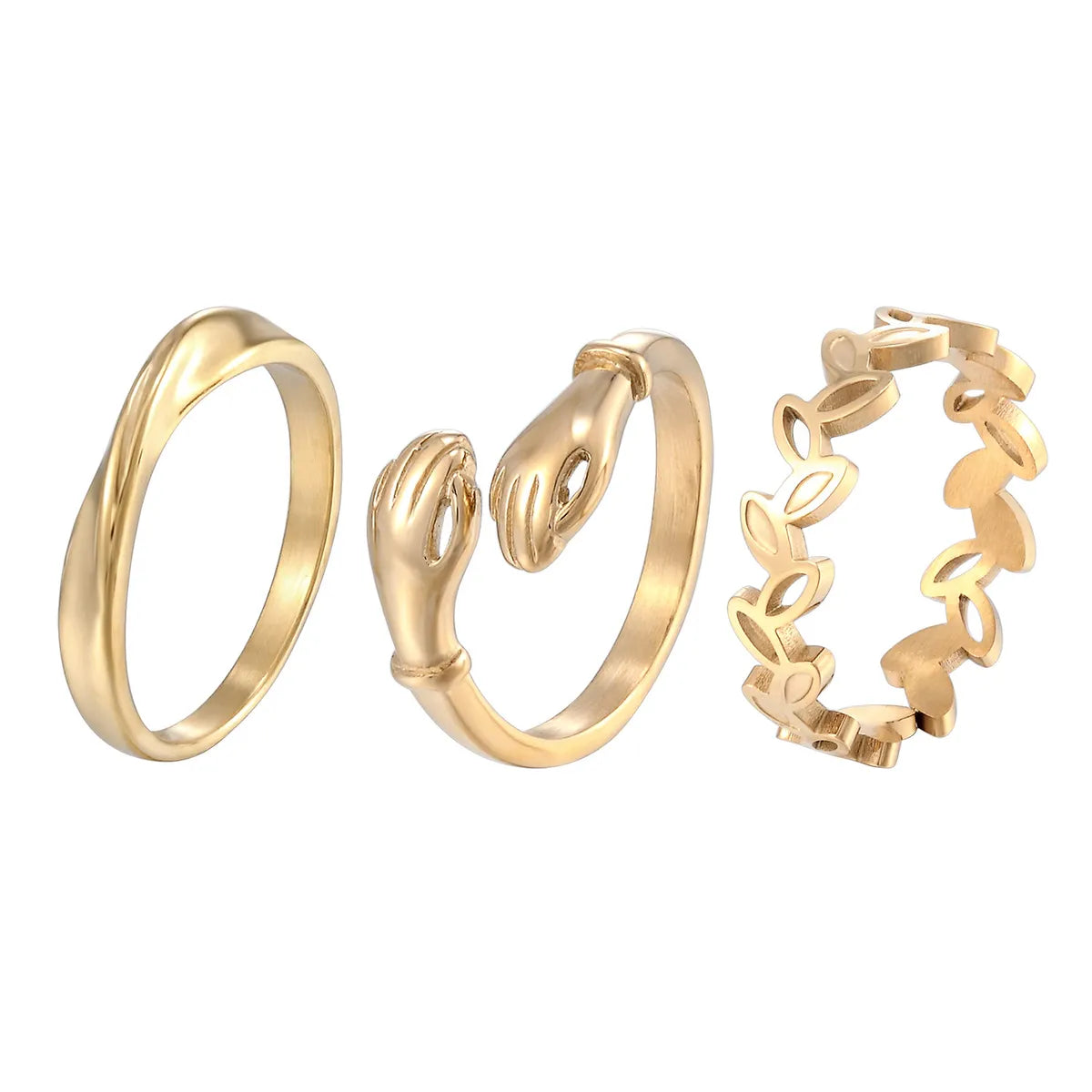 1 Piece Retro Leaf Hand Titanium Steel Plating Rings