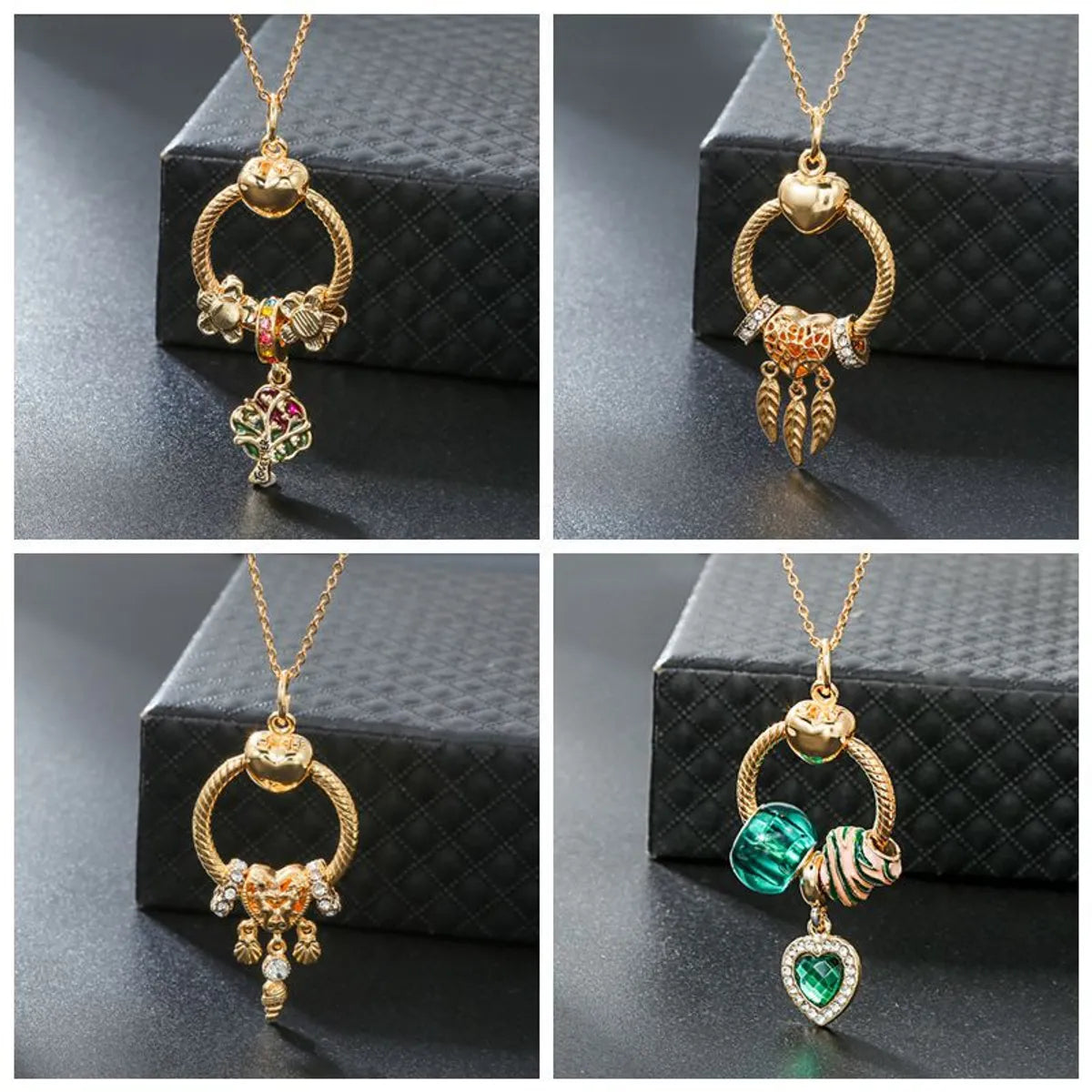 1 Piece Retro Leaf Heart Shape Stainless Steel Alloy Copper Enamel Inlay Zircon Women's Pendant Necklace