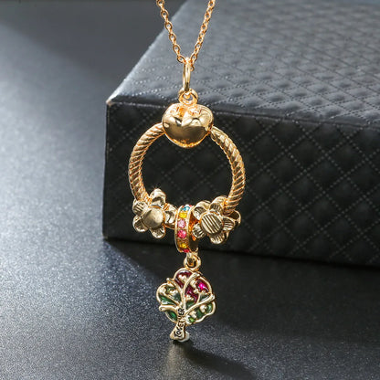 1 Piece Retro Leaf Heart Shape Stainless Steel Alloy Copper Enamel Inlay Zircon Women's Pendant Necklace