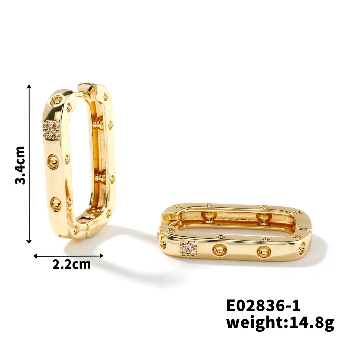 1 Piece Retro Modern Style Rectangle Inlay Copper Zircon K Gold Plated Rhodium Plated Earrings