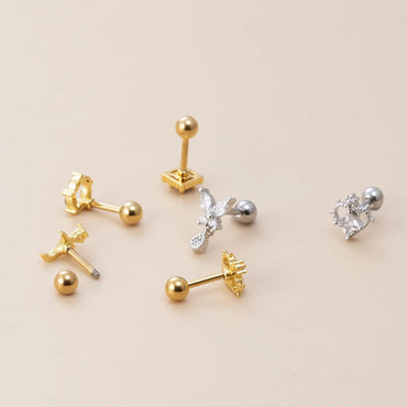 1 Piece Retro Moon Water Droplets Heart Shape Stainless Steel Copper Inlaid Zircon Ear Studs