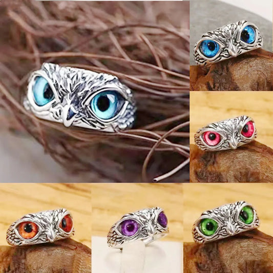 1 Piece Retro Owl Alloy Metal Inlay Artificial Gemstones Unisex Open Ring