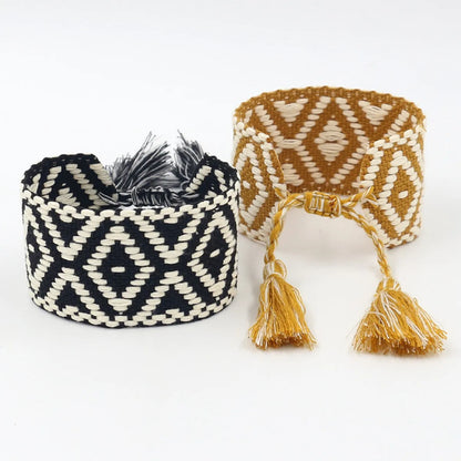 Retro Plaid Polyester Jacquard Tassel Unisex Bracelets