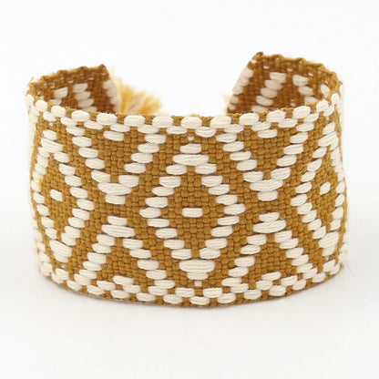 Retro Plaid Polyester Jacquard Tassel Unisex Bracelets