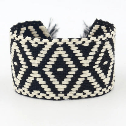 Retro Plaid Polyester Jacquard Tassel Unisex Bracelets