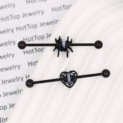 1 Piece Retro Punk Commute Heart Shape Spider 316 Stainless Steel  White Gold Plated Cartilage Earrings