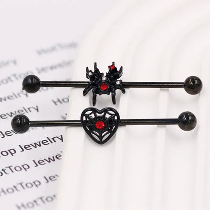 1 Piece Retro Punk Commute Heart Shape Spider 316 Stainless Steel  White Gold Plated Cartilage Earrings