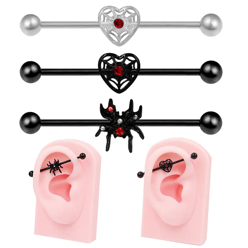 1 Piece Retro Punk Commute Heart Shape Spider 316 Stainless Steel  White Gold Plated Cartilage Earrings