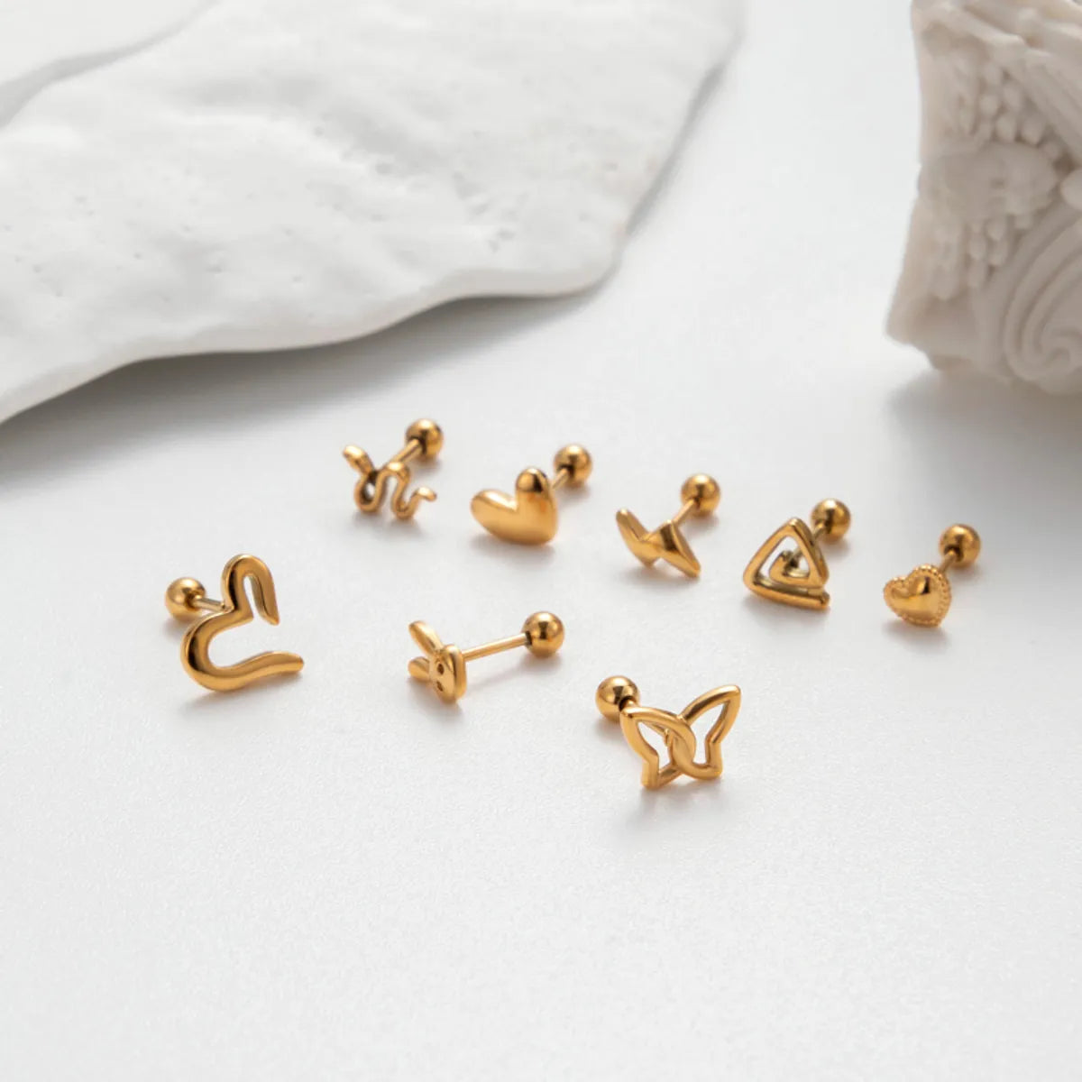 1 Piece Retro Punk Korean Style Heart Shape Butterfly Plating Stainless Steel 18k Gold Plated Ear Studs