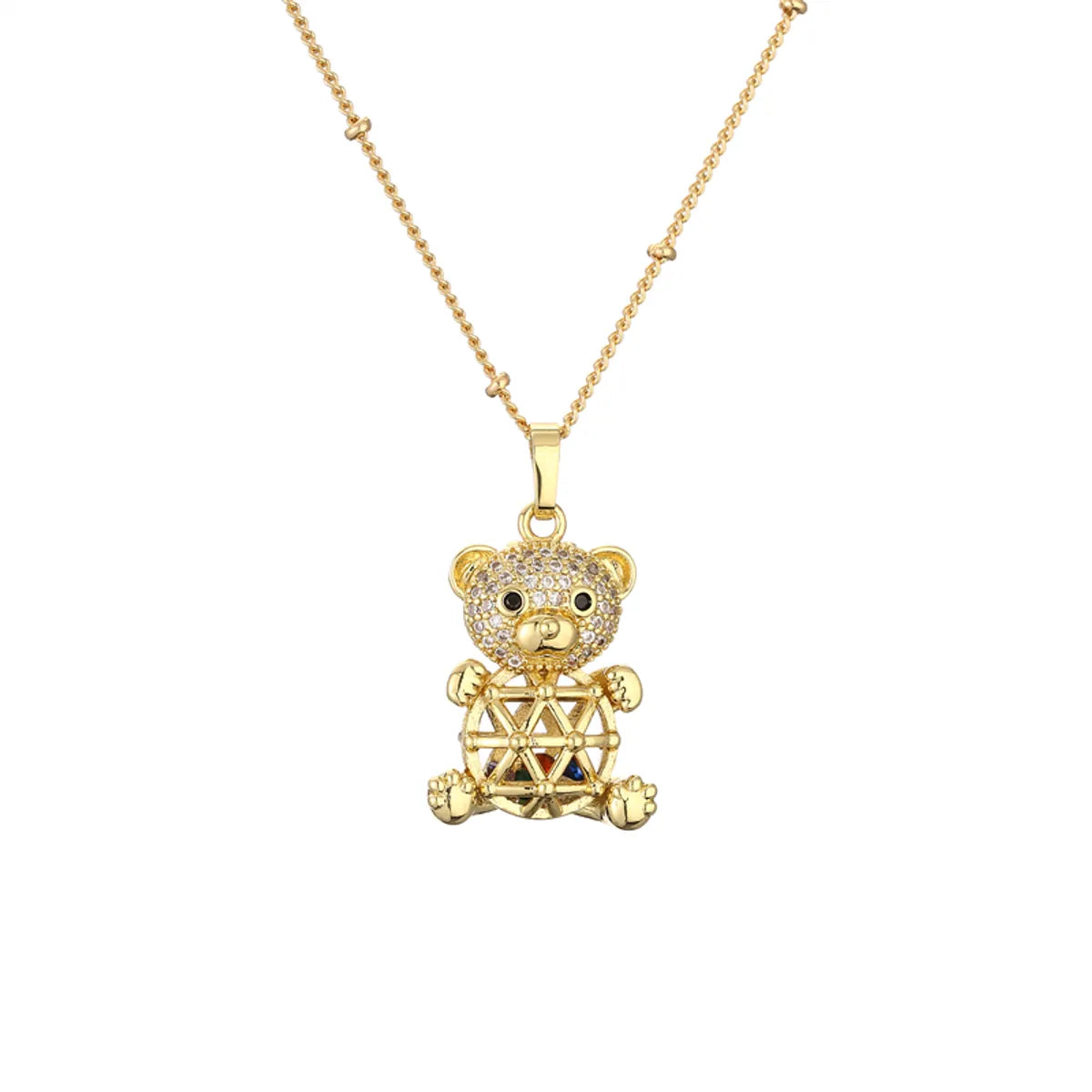 1 Piece Retro Rabbit Little Bear Copper Plating Inlay Zircon Pendant Necklace