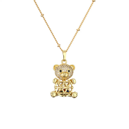 1 Piece Retro Rabbit Little Bear Copper Plating Inlay Zircon Pendant Necklace