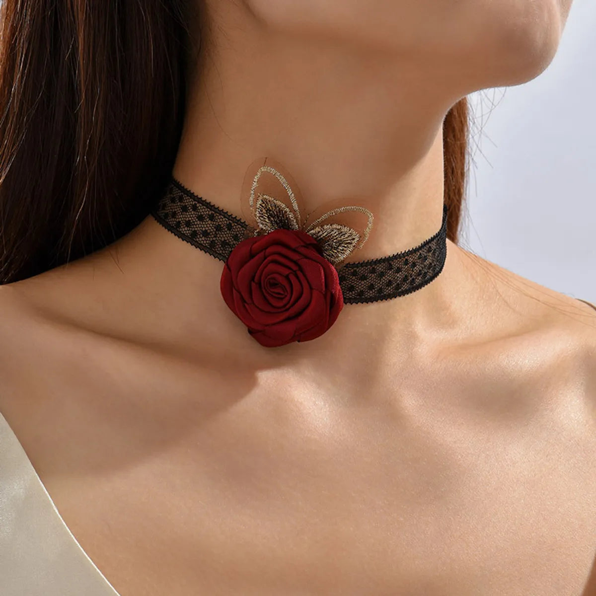 1 Piece Retro Rose Flower Cloth Lace Women's Choker