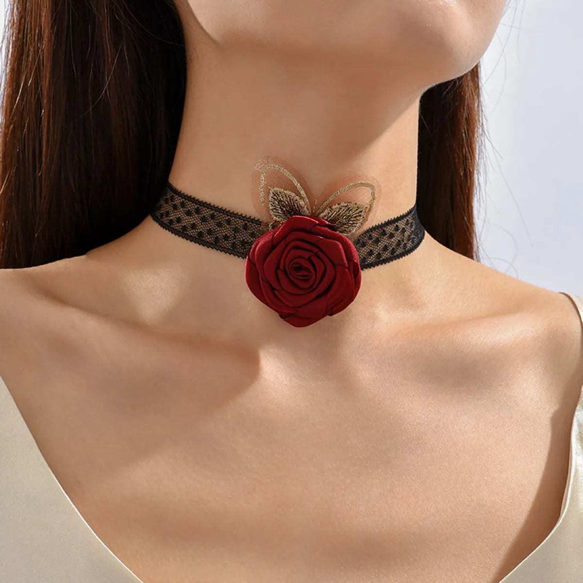 1 Piece Retro Rose Flower Cloth Lace Women's Choker