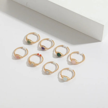 Retro Round Natural Stone Copper 14k Gold Plated Rings