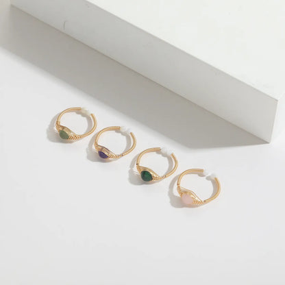 Retro Round Natural Stone Copper 14k Gold Plated Rings