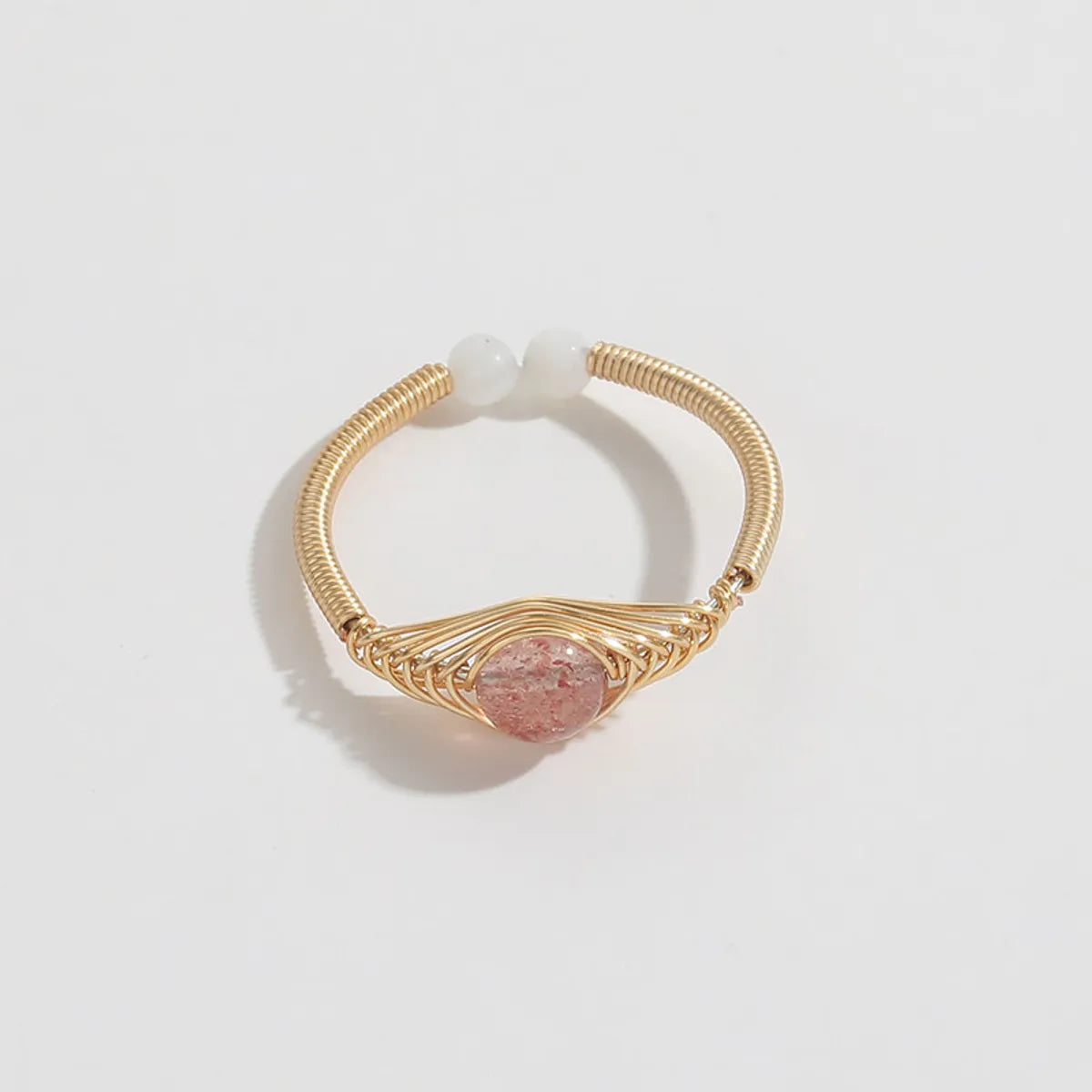 Retro Round Natural Stone Copper 14k Gold Plated Rings