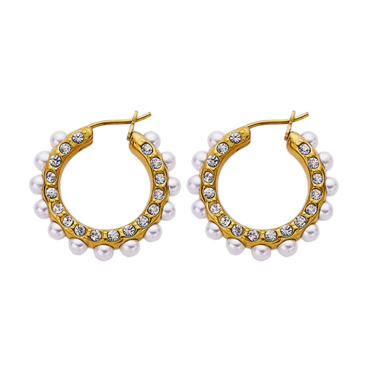 1 Piece Retro Round Plating Inlay Stainless Steel Titanium Steel Rhinestones Pearl Gold Plated Earrings