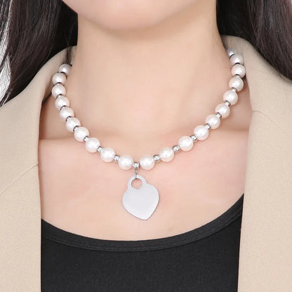 1 Piece Retro Round Stainless Steel Imitation Pearl Plating Pendant Necklace