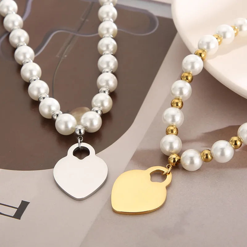 1 Piece Retro Round Stainless Steel Imitation Pearl Plating Pendant Necklace