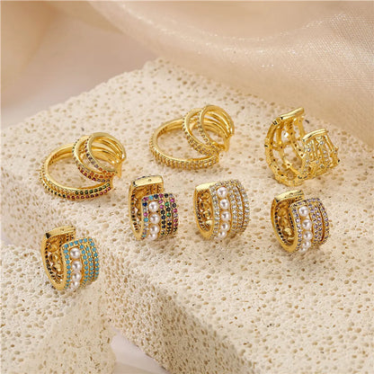 1 Piece Retro Shiny Round Star Inlay Copper Artificial Pearls Zircon Ear Clips