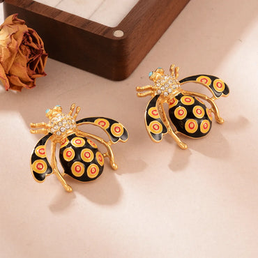 1 Piece Retro Simple Style Bee Plating Inlay Copper Rhinestones 18k Gold Plated Ear Studs