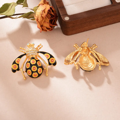 1 Piece Retro Simple Style Bee Plating Inlay Copper Rhinestones 18k Gold Plated Ear Studs