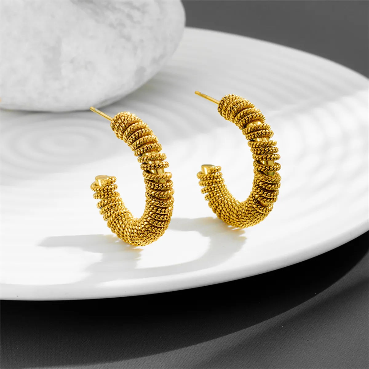 1 Piece Retro Simple Style Geometric Plating Titanium Steel 18K Gold Plated Ear Studs