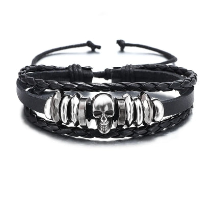 1 Piece Retro Skull Pu Leather Alloy Men'S Bracelets